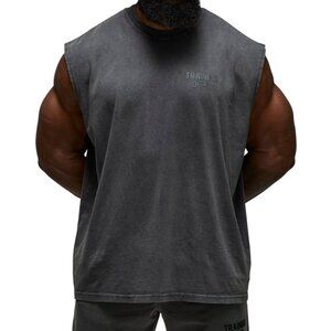 BoohooMAN Mens Oversized Washed Tank Charcoal Sleeveless Training Dept Size L